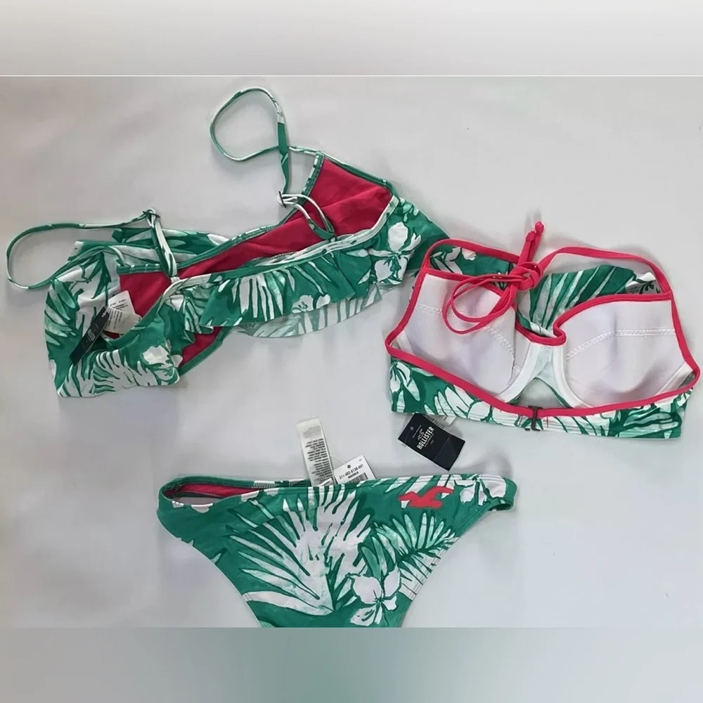 HOLLISTER Green White & Pink Tropical Print 3 Pc Mix/Match Bikini Swim Med NWT - Picture 2 of 5